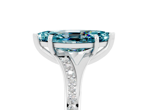 White gold Marquise Cut Blue Topaz Solitaire Ring with Pavé Band and Prong Setting_5
