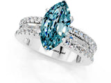 White gold Marquise Cut Blue Topaz Solitaire Ring with Pavé and Channel Set Band_1
