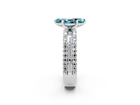 White gold Marquise Cut Blue Topaz Solitaire Ring with Pavé and Channel Set Band_2