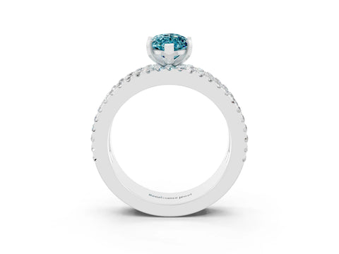 White gold Marquise Cut Blue Topaz Solitaire Ring with Pavé and Channel Set Band_3