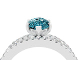 White gold Marquise Cut Blue Topaz Solitaire Ring with Pavé and Channel Set Band_4