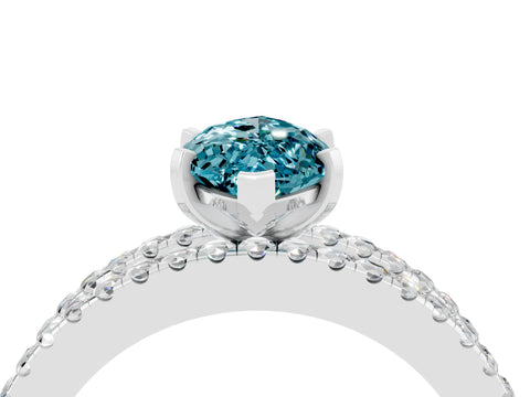 White gold Marquise Cut Blue Topaz Solitaire Ring with Pavé and Channel Set Band_4