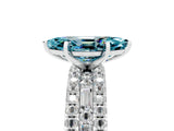 White gold Marquise Cut Blue Topaz Solitaire Ring with Pavé and Channel Set Band_5