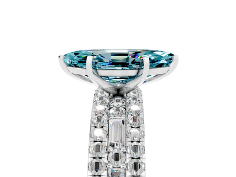 White gold Marquise Cut Blue Topaz Solitaire Ring with Pavé and Channel Set Band_5