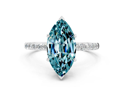 White gold Marquise Cut Blue Topaz Solitaire Ring with Pave Band and Four Prong Setting_24