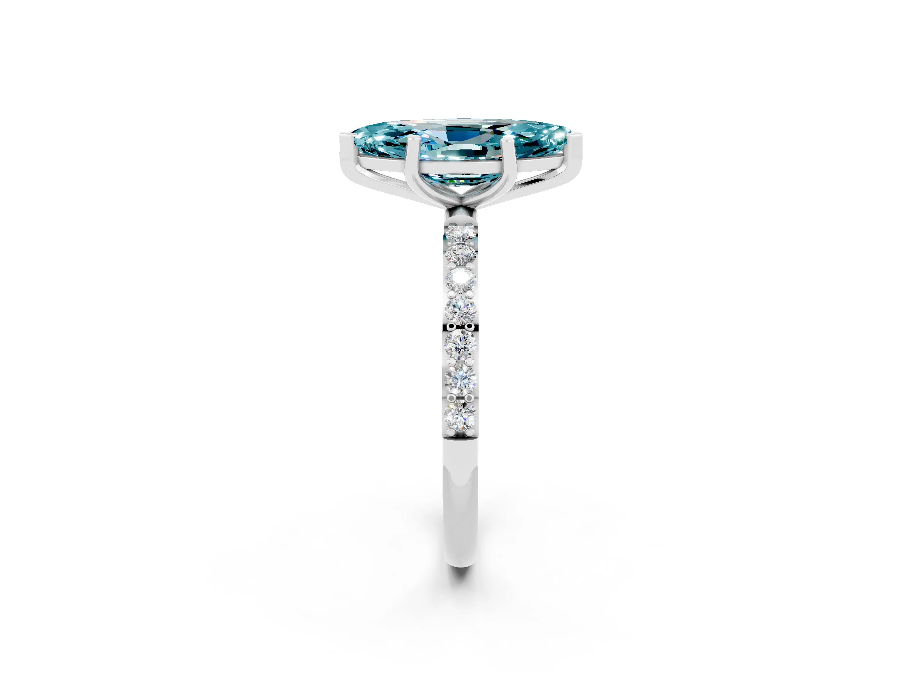 White gold Marquise Cut Blue Topaz Solitaire Ring with Pave Band and Four Prong Setting_26