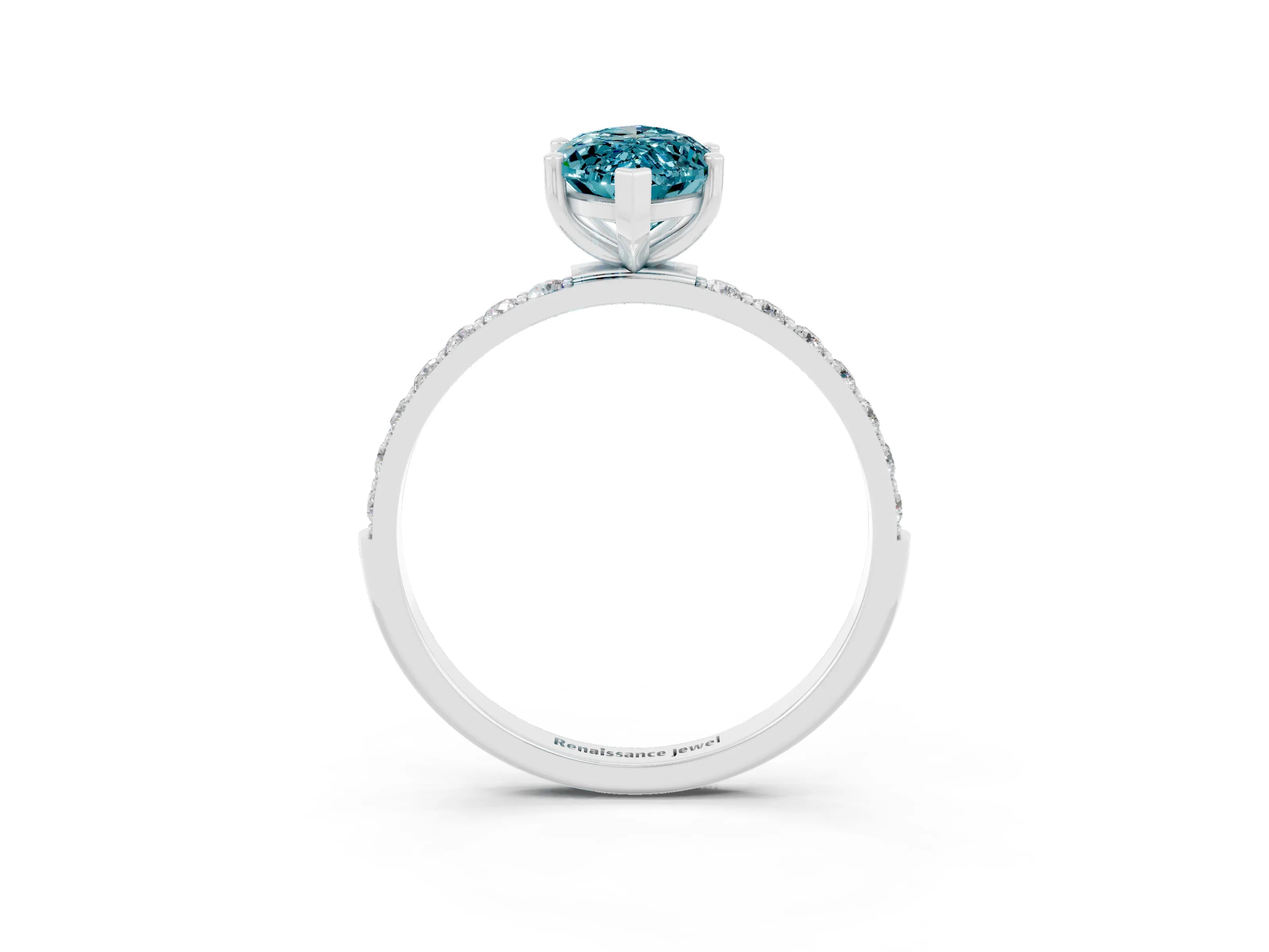 White gold Marquise Cut Blue Topaz Solitaire Ring with Pave Band and Four Prong Setting_27