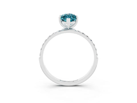 White gold Marquise Cut Blue Topaz Solitaire Ring with Pave Band and Four Prong Setting_27