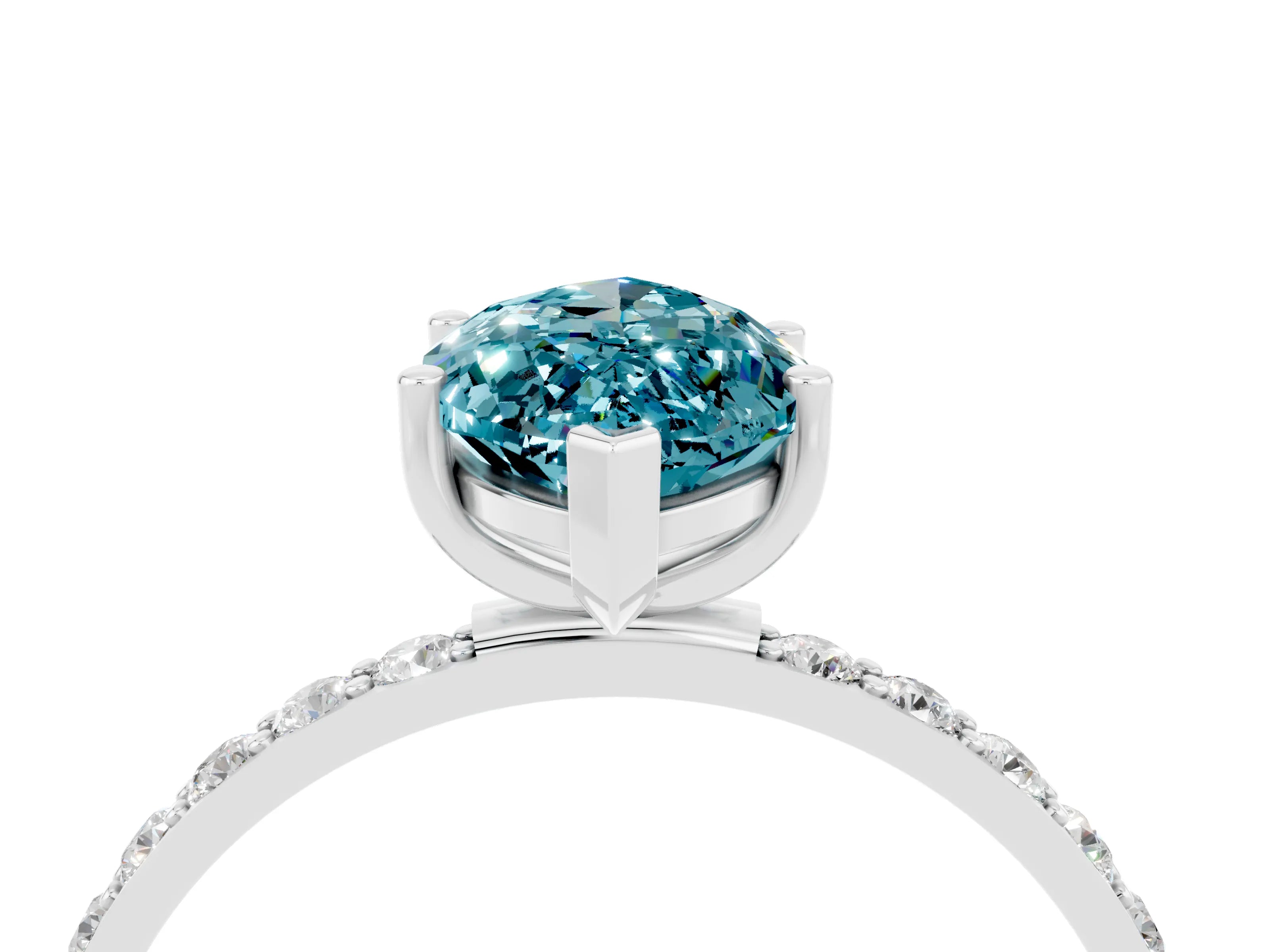 White gold Marquise Cut Blue Topaz Solitaire Ring with Pave Band and Four Prong Setting_28