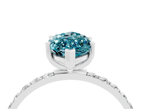 White gold Marquise Cut Blue Topaz Solitaire Ring with Pave Band and Four Prong Setting_28