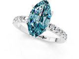 White gold Marquise Cut Blue Topaz Solitaire Ring with Round  Pavé Band and Four-Prong Setting_49