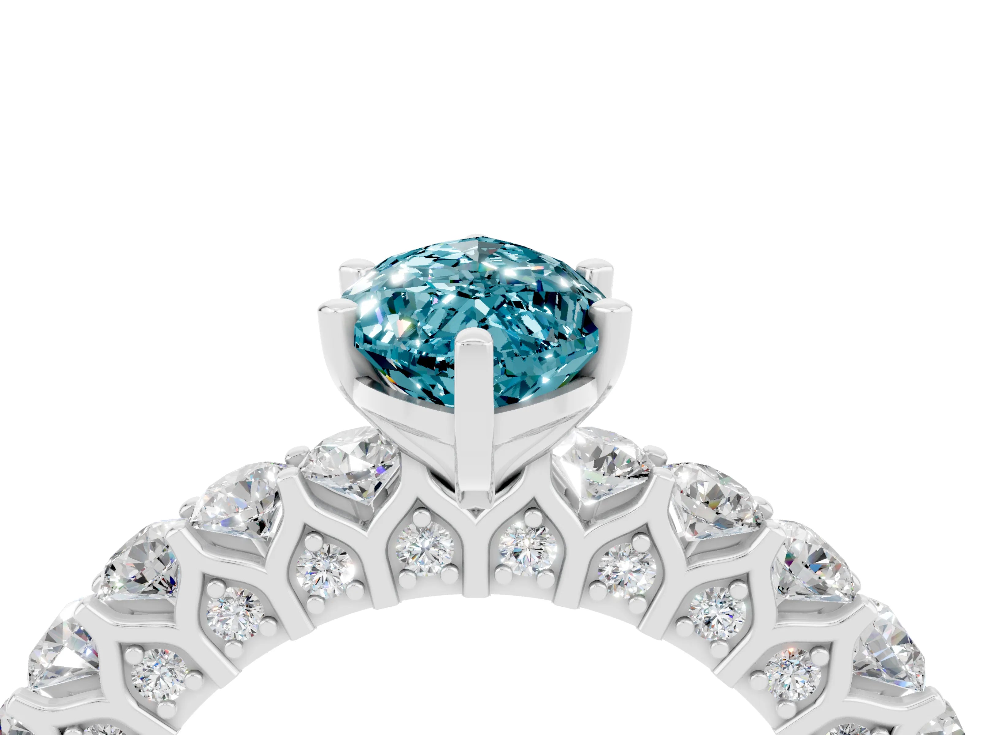 White gold Marquise Cut Blue Topaz Solitaire Ring with Shared Prong Pavé Band and Four-Prong Setting_4