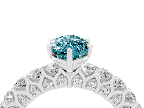 White gold Marquise Cut Blue Topaz Solitaire Ring with Shared Prong Pavé Band and Four-Prong Setting_4