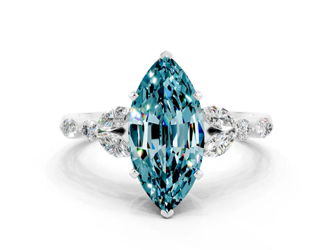White gold Marquise Cut Blue Topaz Solitaire Ring with Side Stones and Four-Prong Setting_12