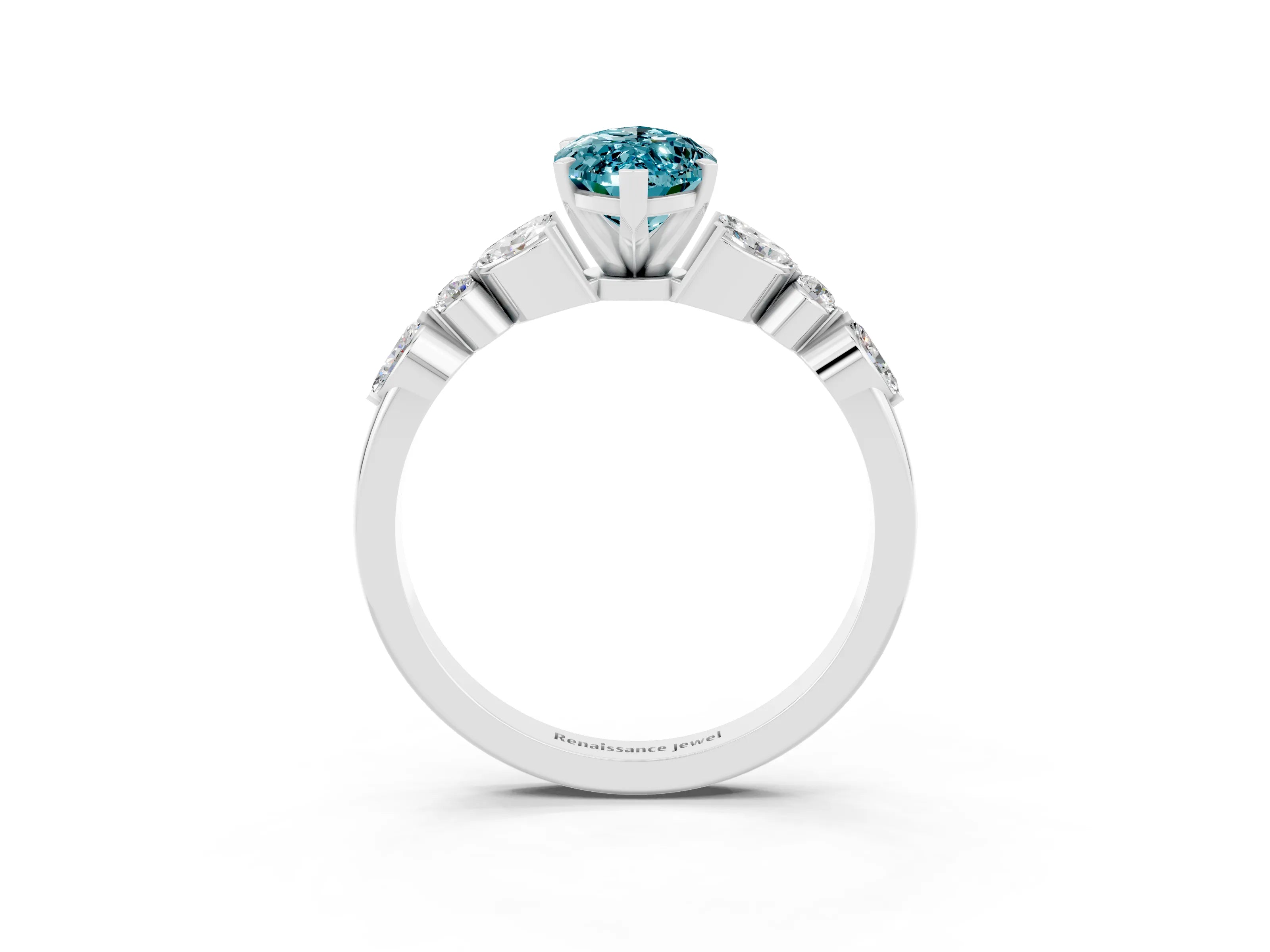 White gold Marquise Cut Blue Topaz Solitaire Ring with Side Stones and Four-Prong Setting_15