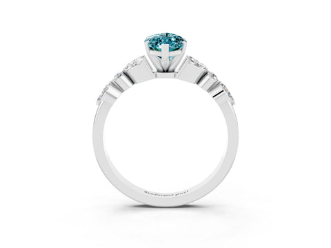 White gold Marquise Cut Blue Topaz Solitaire Ring with Side Stones and Four-Prong Setting_15
