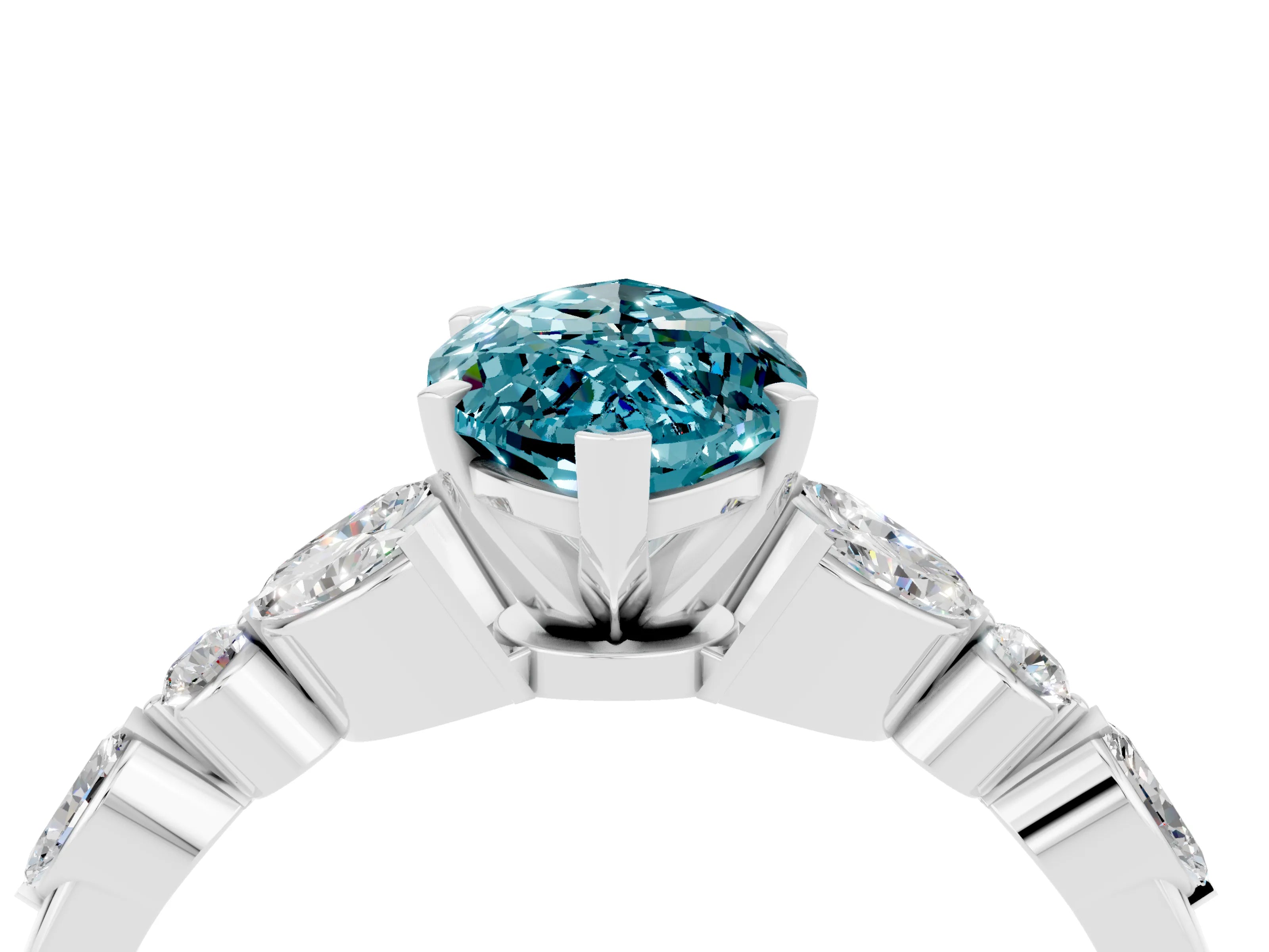 White gold Marquise Cut Blue Topaz Solitaire Ring with Side Stones and Four-Prong Setting_16