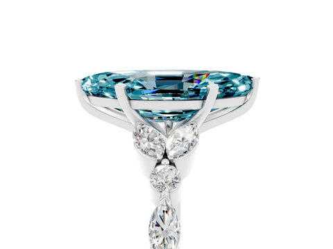 White gold Marquise Cut Blue Topaz Solitaire Ring with Side Stones and Four-Prong Setting_17