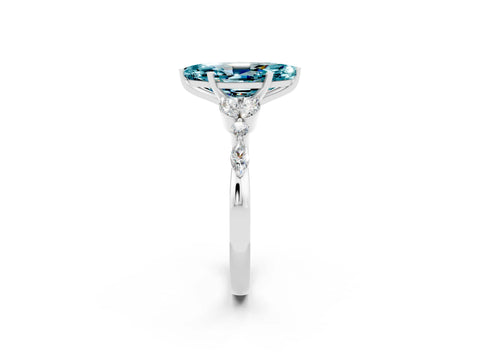 White gold Marquise Cut Blue Topaz Solitaire Ring with Side Stones and Four-Prong Setting_26