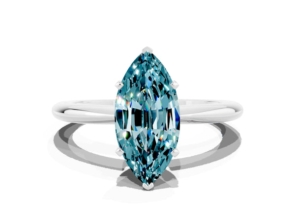 White gold Marquise Cut Blue Topaz Solitaire Ring with Six-Prong Setting and Classic Band