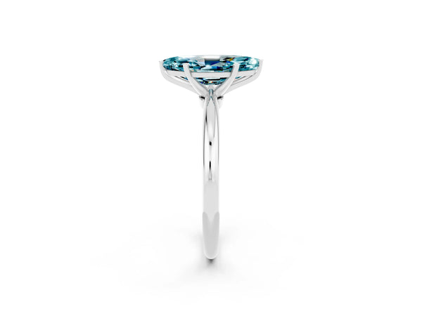 White gold Marquise Cut Blue Topaz Solitaire Ring with Six-Prong Setting and Classic Band