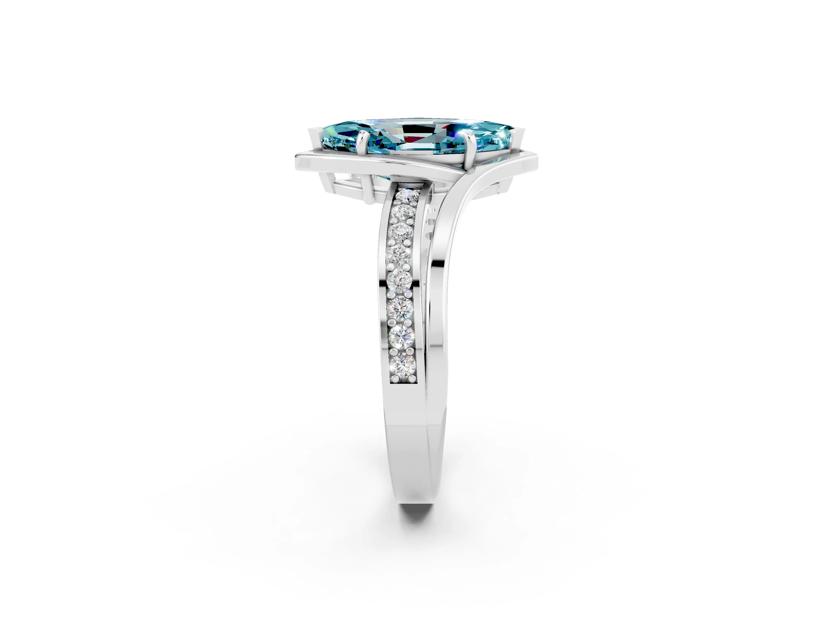 White gold Marquise Cut Blue Topaz Solitaire Ring with Split Shank and Prong Setting_2