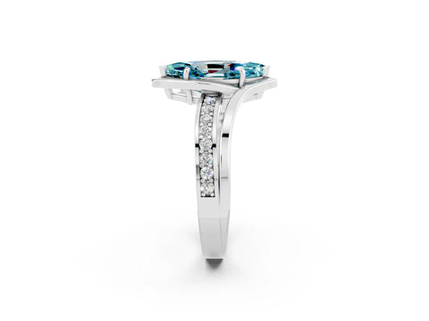 White gold Marquise Cut Blue Topaz Solitaire Ring with Split Shank and Prong Setting_2