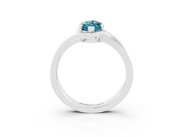 Silver Marquise Cut Blue Topaz Solitaire Ring with Split Shank and Prong Setting