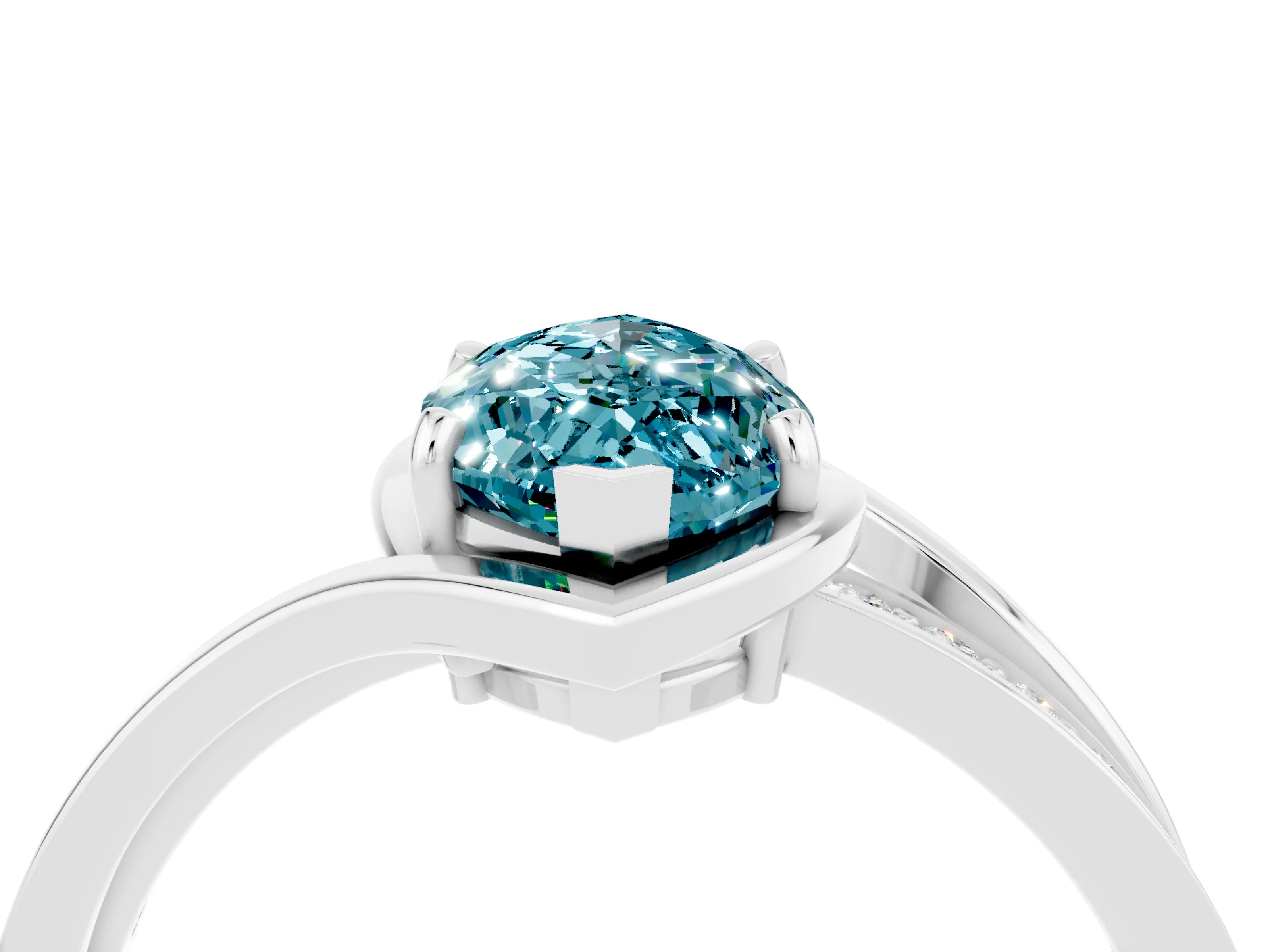 White gold Marquise Cut Blue Topaz Solitaire Ring with Split Shank and Prong Setting_4