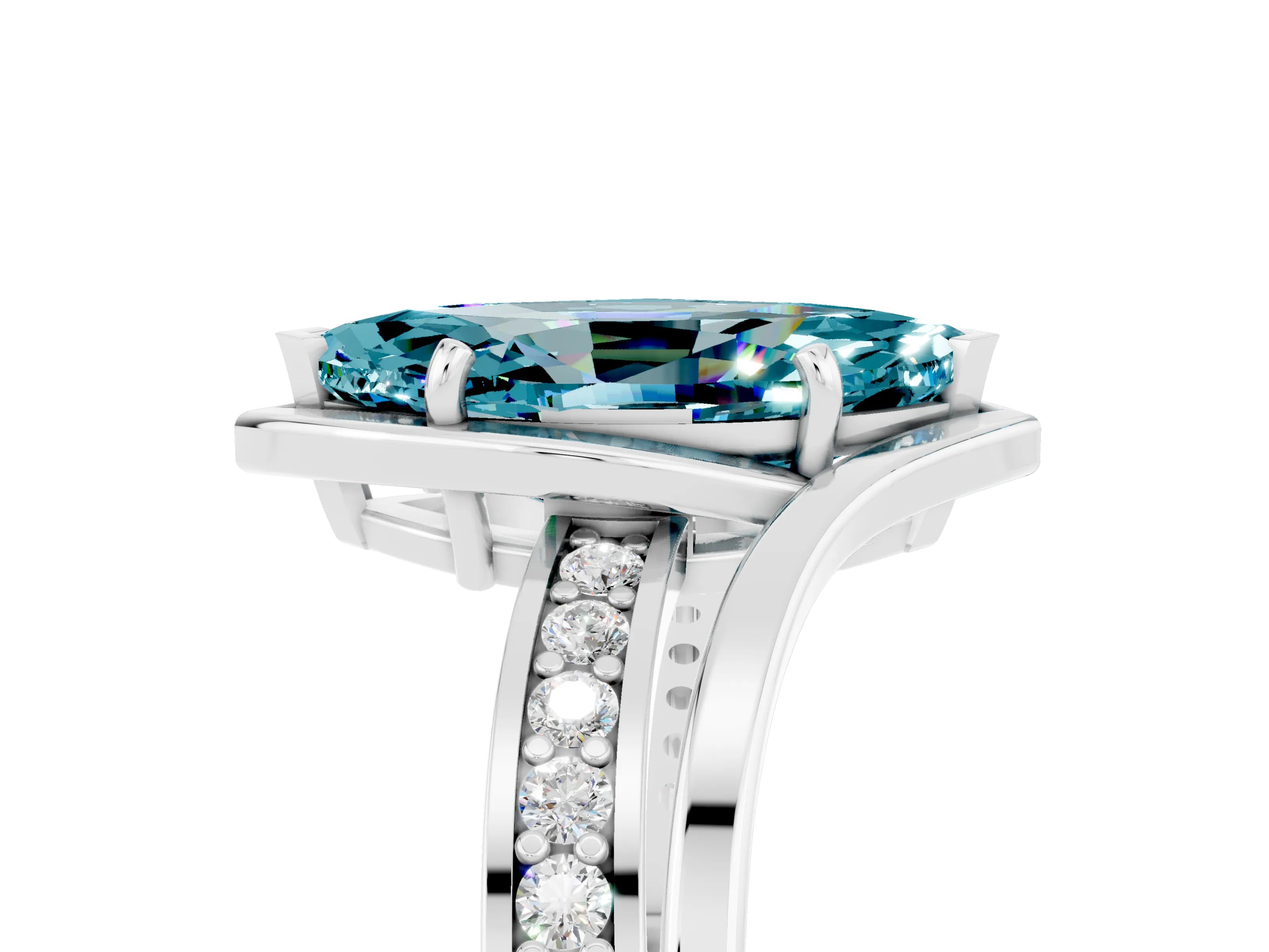 White gold Marquise Cut Blue Topaz Solitaire Ring with Split Shank and Prong Setting_5