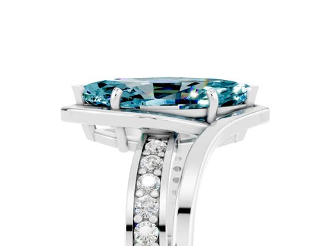 White gold Marquise Cut Blue Topaz Solitaire Ring with Split Shank and Prong Setting_5