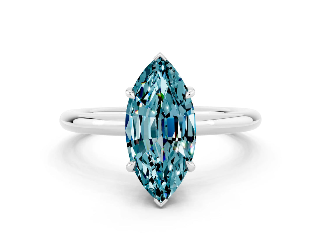 White gold Marquise Cut Blue Topaz Solitaire Ring with Thin Band and Four-Prong Setting_12