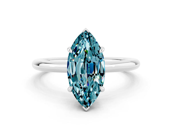 White gold Marquise Cut Blue Topaz Solitaire Ring with Thin Band and Four-Prong Setting