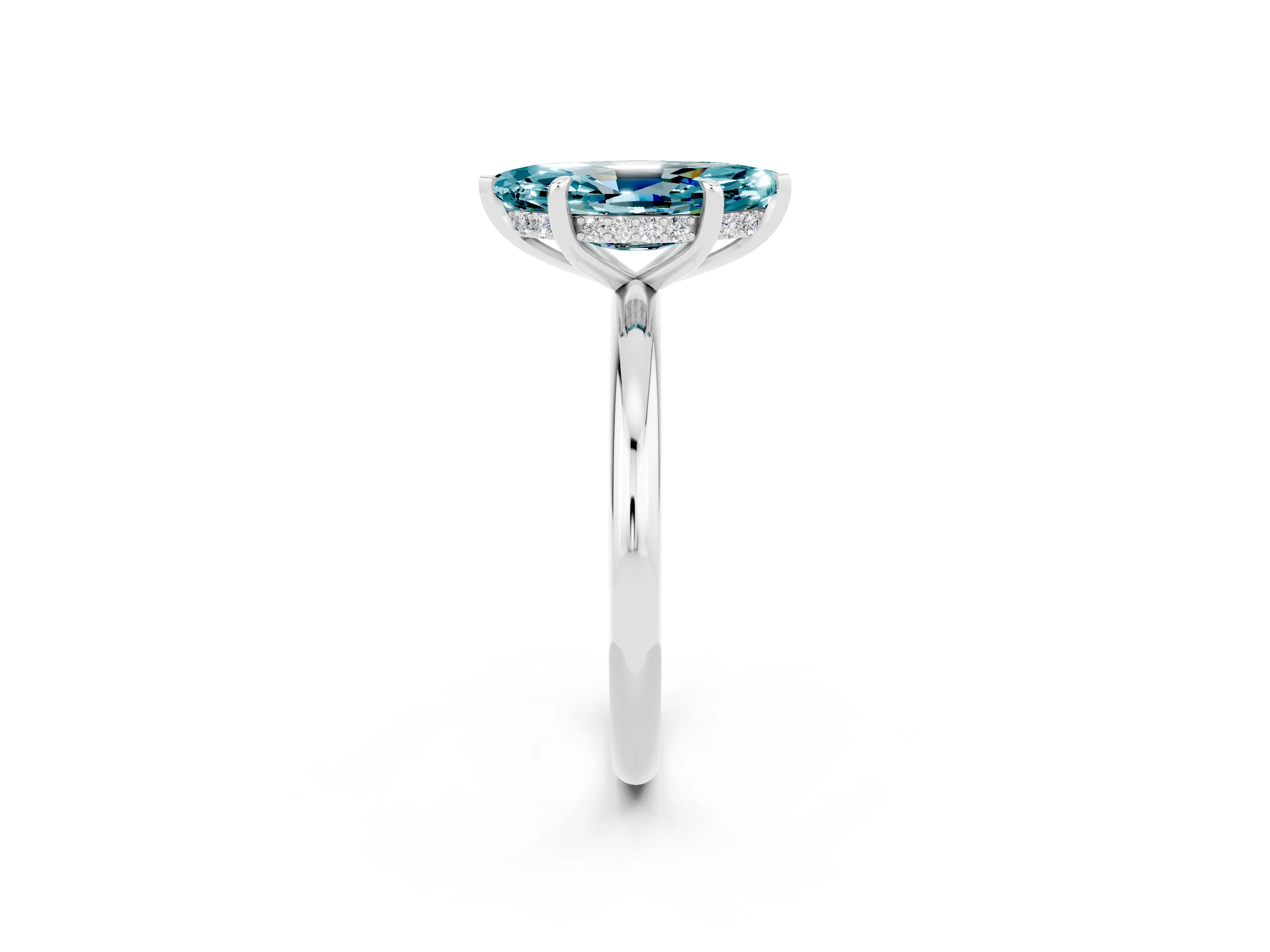 White gold Marquise Cut Blue Topaz Solitaire Ring with Thin Band and Four-Prong Setting_14