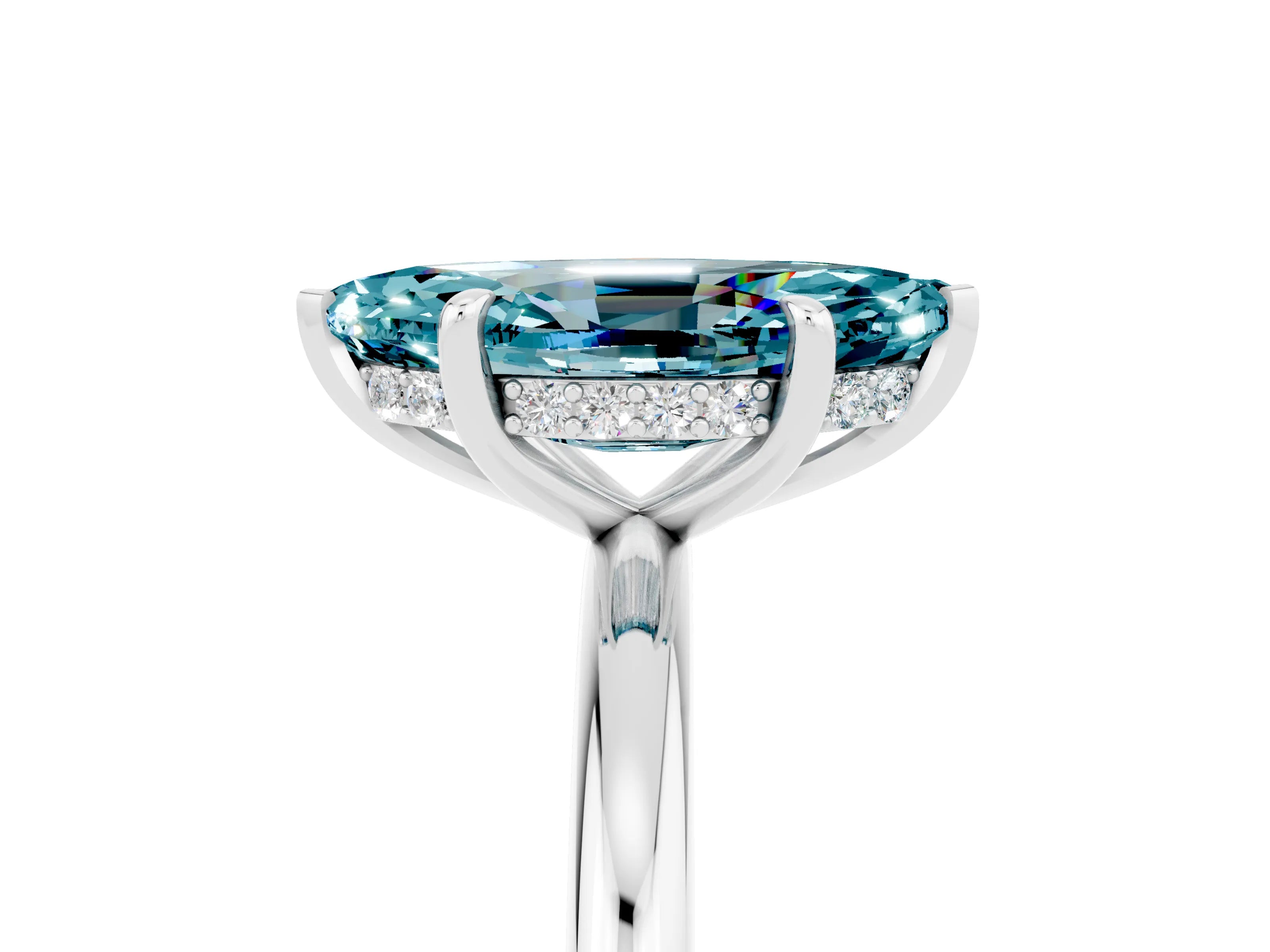 White gold Marquise Cut Blue Topaz Solitaire Ring with Thin Band and Four-Prong Setting_17