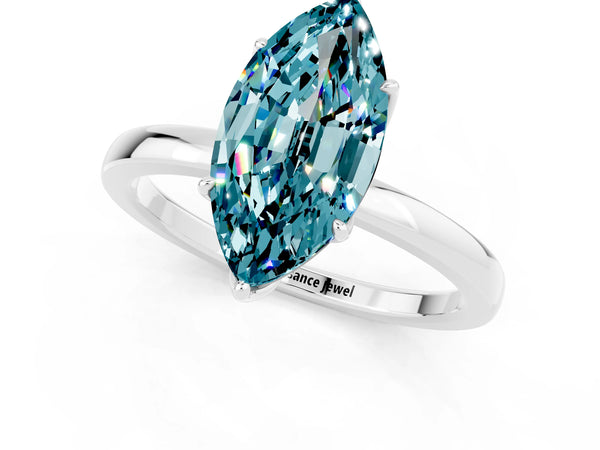 White gold Marquise Cut Blue Topaz Solitaire Ring with Thin Band and Prong Setting
