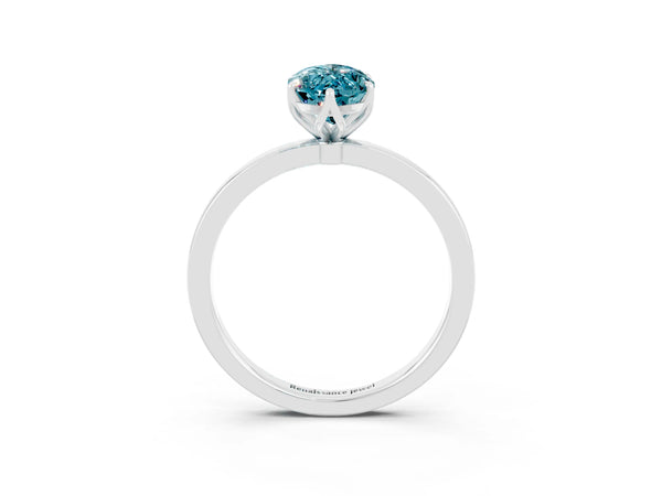 White gold Marquise Cut Blue Topaz Solitaire Ring with Thin Band and Prong Setting