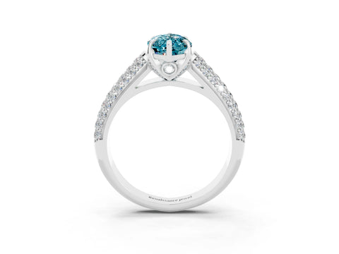 White gold Marquise Cut Blue Topaz Solitaire Ring with Three-Row Pavé Band and Four-Prong Setting_15