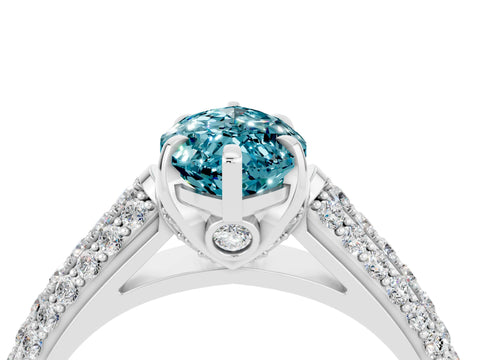 White gold Marquise Cut Blue Topaz Solitaire Ring with Three-Row Pavé Band and Four-Prong Setting_16
