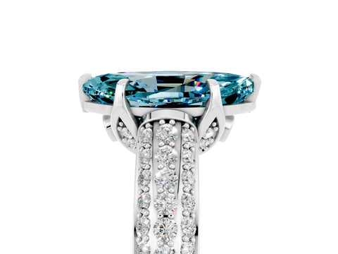 White gold Marquise Cut Blue Topaz Solitaire Ring with Three-Row Pavé Band and Four-Prong Setting_17