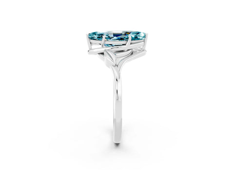 White gold Marquise Cut Blue Topaz Solitaire Ring with Twist Band and Four-Prong Setting_14