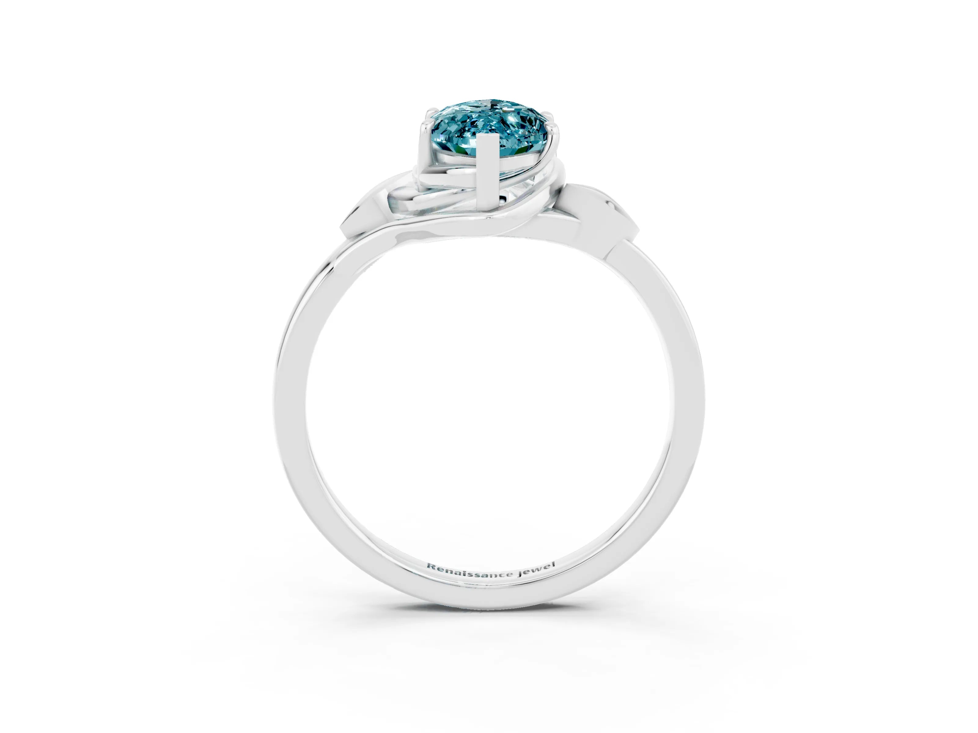 White gold Marquise Cut Blue Topaz Solitaire Ring with Twist Band and Four-Prong Setting_15