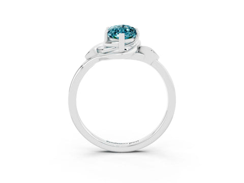White gold Marquise Cut Blue Topaz Solitaire Ring with Twist Band and Four-Prong Setting_15