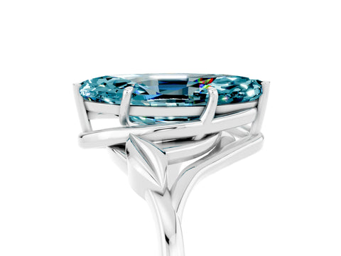 White gold Marquise Cut Blue Topaz Solitaire Ring with Twist Band and Four-Prong Setting_17