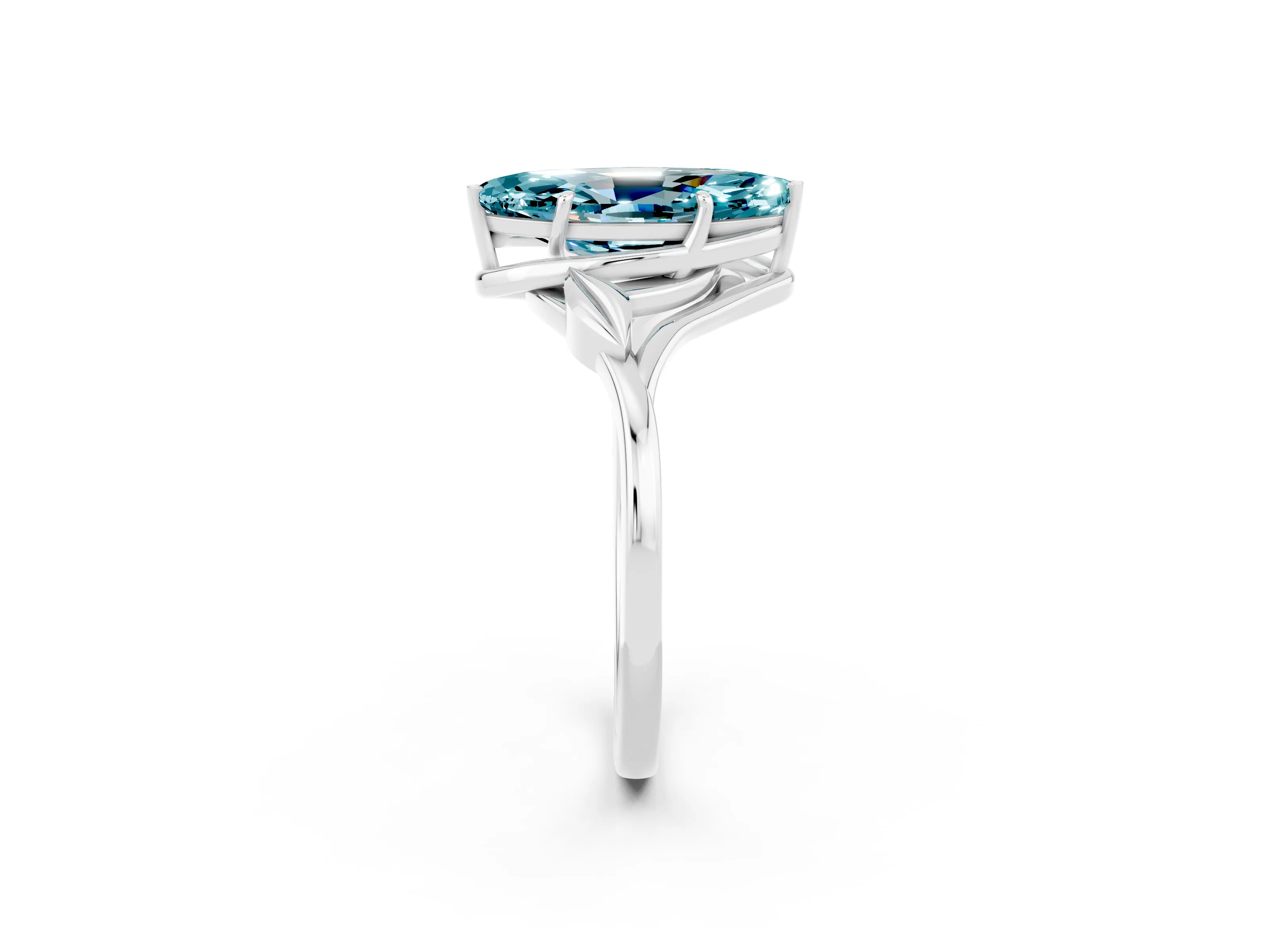 White gold Marquise Cut Blue Topaz Solitaire Ring with Twist Band and Four-Prong Setting_38