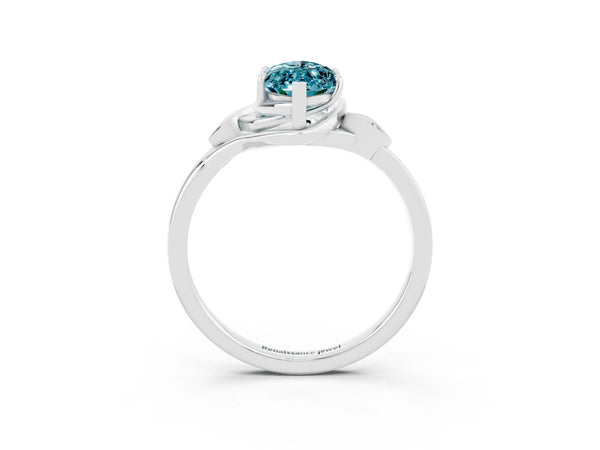 White gold Marquise Cut Blue Topaz Solitaire Ring with Twist Band and Four-Prong Setting