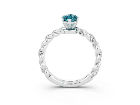 White gold Marquise Cut Blue Topaz Solitaire Ring with Twisted Band and Pavé Accents_3