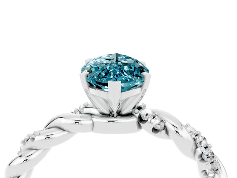 White gold Marquise Cut Blue Topaz Solitaire Ring with Twisted Band and Pavé Accents_4