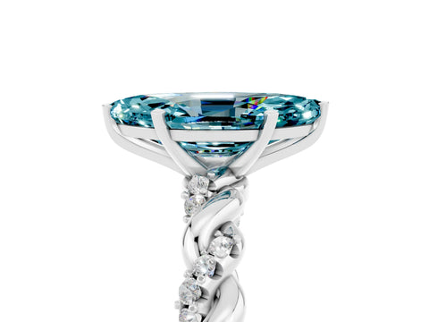 White gold Marquise Cut Blue Topaz Solitaire Ring with Twisted Band and Pavé Accents_5