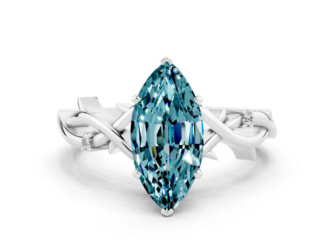 White gold Marquise Cut Blue Topaz Solitaire Ring with Twisted Band and Prong Setting_12